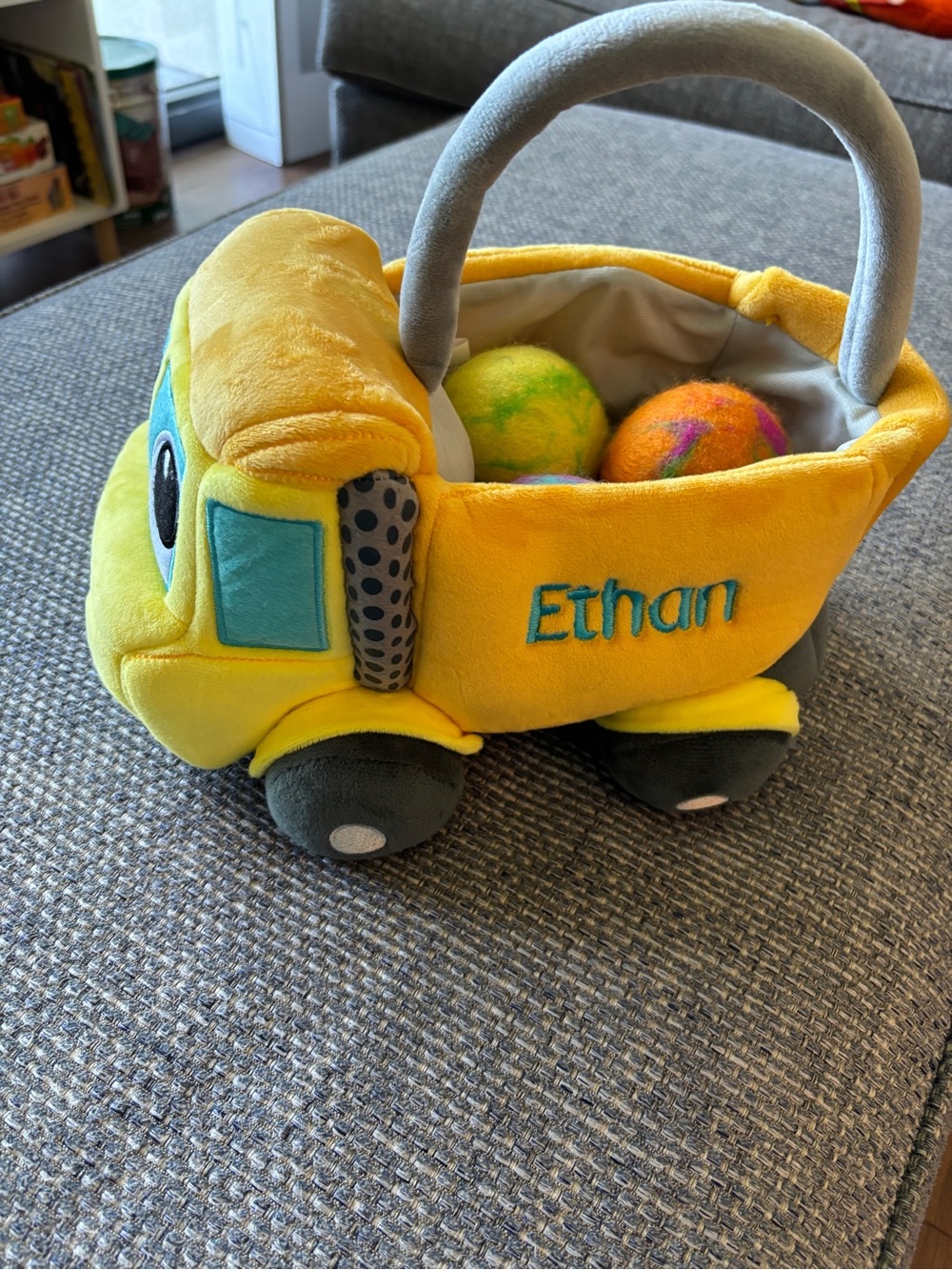 Personalized Yellow Plush Toy Truck “Ethan” NWOT Easter Basket Toy Storage